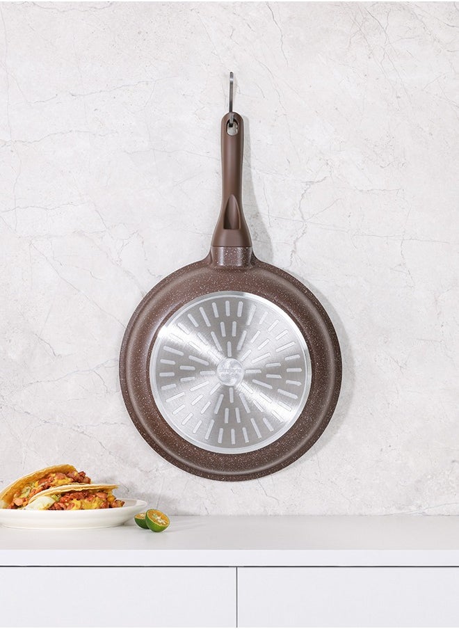 Sensarte - 21 Piece Swiss Granite Coating Cookware Set,PFOA/PFOS/APEO Free,1X24Cm Casserole With Lid,1X29Cm Deep Fry Pan With Lid,1X24Cm Fry Pan,1X28Cm Fry Pan,1X16Cm Sauce Pan With Lid,1X20Cm Sauce Pan With Lid,1X28 Grill Pan,Utensils,7 Protector, Toffee Brown - Image 1