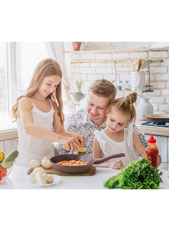 Sensarte - 21 Piece Swiss Granite Coating Cookware Set,PFOA/PFOS/APEO Free,1X24Cm Casserole With Lid,1X29Cm Deep Fry Pan With Lid,1X24Cm Fry Pan,1X28Cm Fry Pan,1X16Cm Sauce Pan With Lid,1X20Cm Sauce Pan With Lid,1X28 Grill Pan,Utensils,7 Protector, Toffee Brown - Image 1