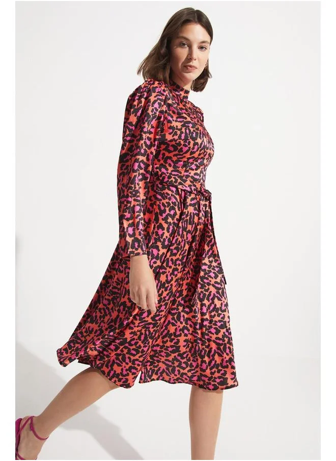 جون June Patterned Halterneck Detailed Dress Red