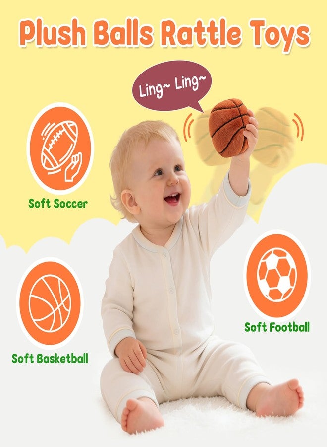 YELUFT Baby Ball Toys 0-6 Months, Newborn Plush Rattle 3pcs Football Basketball Soccer Sports Set-Sensory Toys with Rattles for 0 3 6 9 12 Months Infant Boys Girls Birthday or Shower Gifts - Image 3