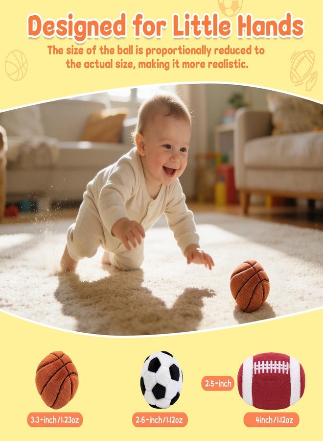 YELUFT Baby Ball Toys 0-6 Months, Newborn Plush Rattle 3pcs Football Basketball Soccer Sports Set-Sensory Toys with Rattles for 0 3 6 9 12 Months Infant Boys Girls Birthday or Shower Gifts - Image 2