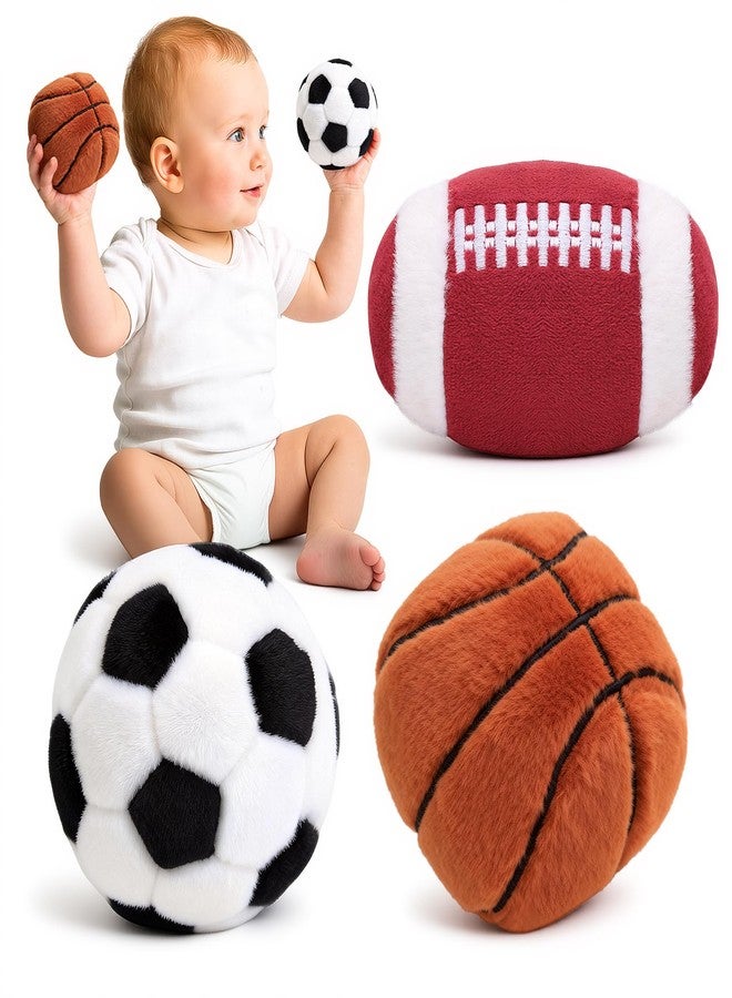 YELUFT Baby Ball Toys 0-6 Months, Newborn Plush Rattle 3pcs Football Basketball Soccer Sports Set-Sensory Toys with Rattles for 0 3 6 9 12 Months Infant Boys Girls Birthday or Shower Gifts - Image 1