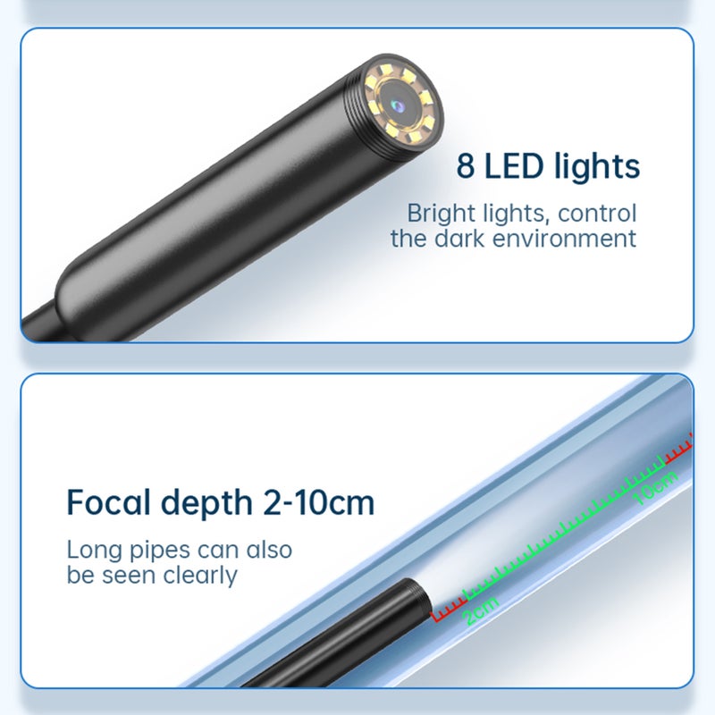 Endoscope Camera with Light, IP67 Waterproof Borescope with 8 LED Lights 16.4ft Semi-Rigid Cable, 2.0 Megapixels HD Snake Camera for iOS and Android Phones - Image 2