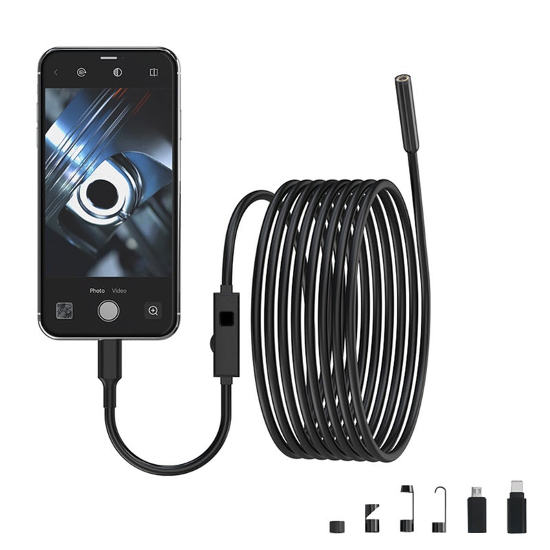 Endoscope Camera with Light, IP67 Waterproof Borescope with 8 LED Lights 16.4ft Semi-Rigid Cable, 2.0 Megapixels HD Snake Camera for iOS and Android Phones - Image 1