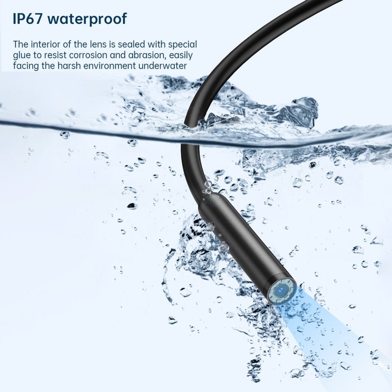 Endoscope Camera with Light, IP67 Waterproof Borescope with 8 LED Lights 16.4ft Semi-Rigid Cable, 2.0 Megapixels HD Snake Camera for iOS and Android Phones - Image 4