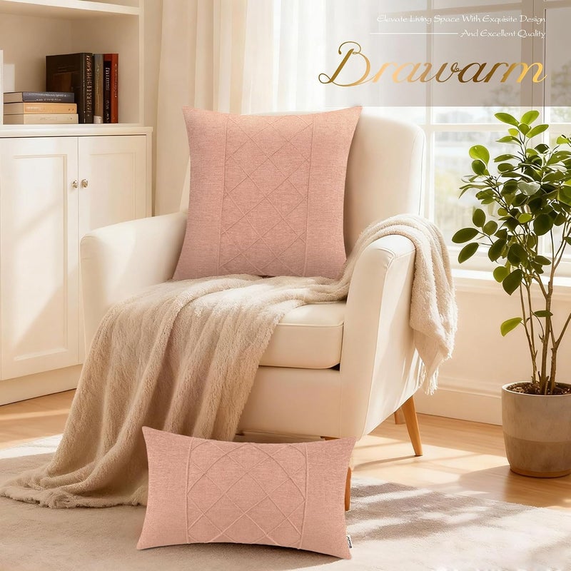 BRAWARM Throw Pillow Covers 16x16 - Dusty Pink Chenille Pinch Pleat Pillow Covers, 2 Pack Solid Dyed Soft Chenille Throw Pillow Covers for Sofa Couch Bed Decor - Image 4