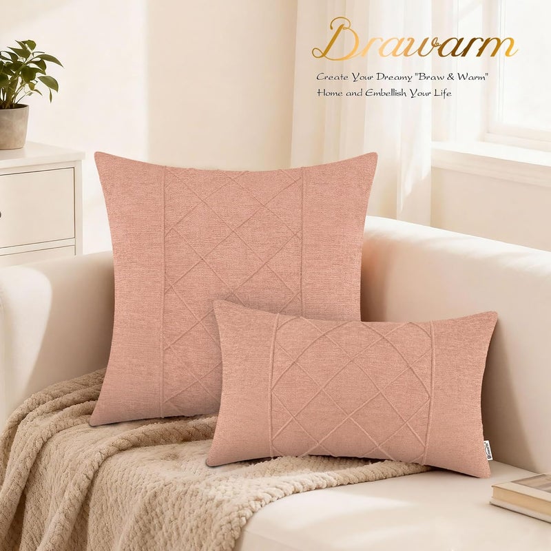 BRAWARM Throw Pillow Covers 16x16 - Dusty Pink Chenille Pinch Pleat Pillow Covers, 2 Pack Solid Dyed Soft Chenille Throw Pillow Covers for Sofa Couch Bed Decor - Image 3