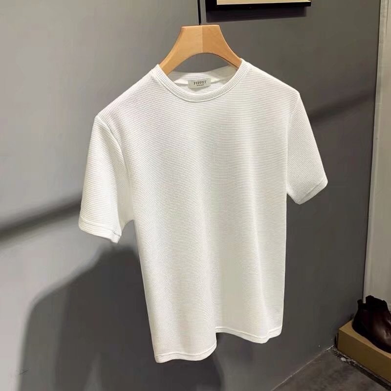 Round Neck Breathable Short-Sleeved T-Shirt for Summer Youth Men's Trendy Korean Style Slim-Fit Waffle Half-Sleeve Daily Body Spot - Image 4