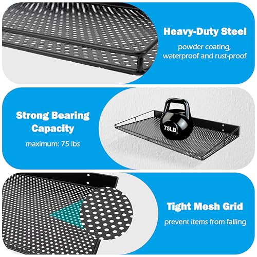 RedCall Heavy-Duty Wall Shelf, 2 Pack Garage Shelf, 23.5" x 12" Large Wall Mounted Shelves for Garage, Laundry Room, Closet, Holds Up to 75 Lbs - Image 4
