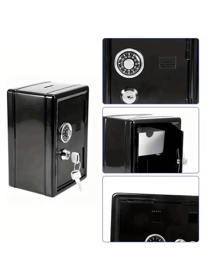 Black Metal Penny Bank With Key Lock And Password Dual Protection Anti Drop Safe - Image 2
