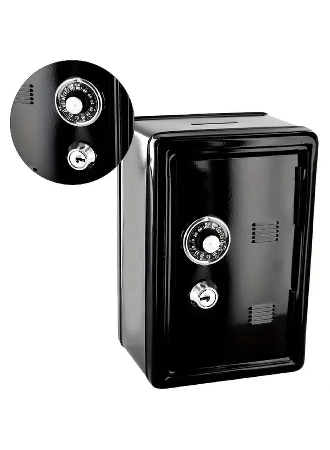 Black Metal Penny Bank With Key Lock And Password Dual Protection Anti Drop Safe - Image 1