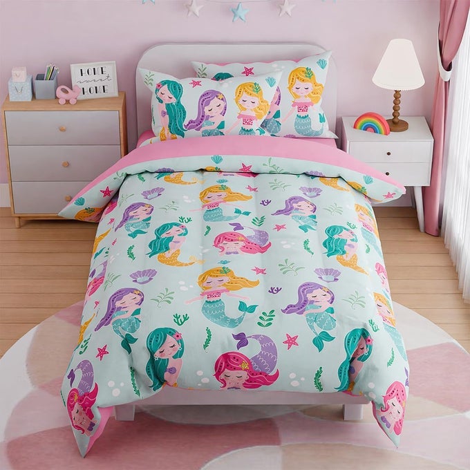 MERMAID BEDDING TWIN FOR GIRLS ULTRA SOFT MICROFIBER COMFORTER SET TWIN SIZE WITH 3PIECES COMFORTERS BED SETS FOR KID CHILDREN TEEN TWEEN BEDROOM DECOR