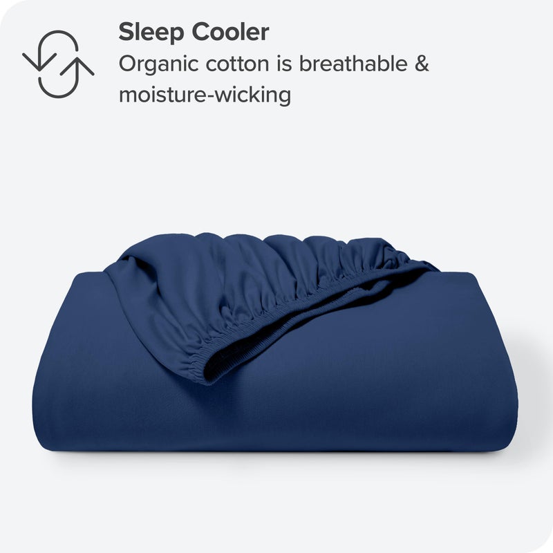 Bare Home Bare Home 100% Organic Cotton Jersey Fitted Sheet - Twin Size - Ultra Soft - Deep Pocket Fitted Sheet - 100% Cotton - Ring Spun Yarns (Twin  Dark Blue)  - Image 4