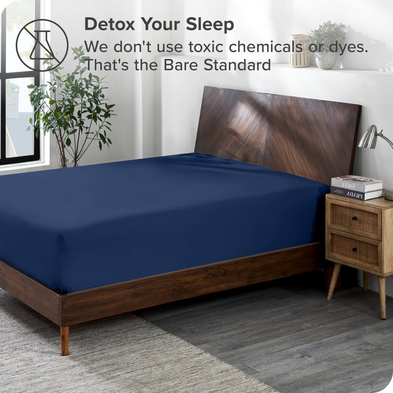 Bare Home Bare Home 100% Organic Cotton Jersey Fitted Sheet - Twin Size - Ultra Soft - Deep Pocket Fitted Sheet - 100% Cotton - Ring Spun Yarns (Twin  Dark Blue)  - Image 2