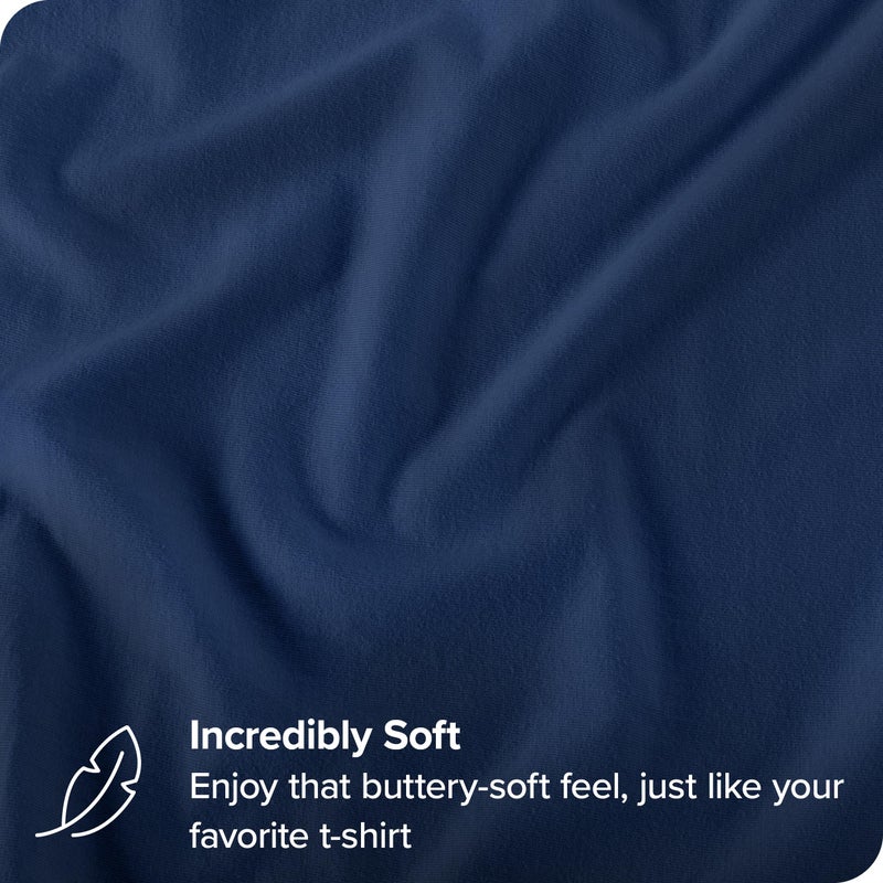 Bare Home Bare Home 100% Organic Cotton Jersey Fitted Sheet - Twin Size - Ultra Soft - Deep Pocket Fitted Sheet - 100% Cotton - Ring Spun Yarns (Twin  Dark Blue)  - Image 3