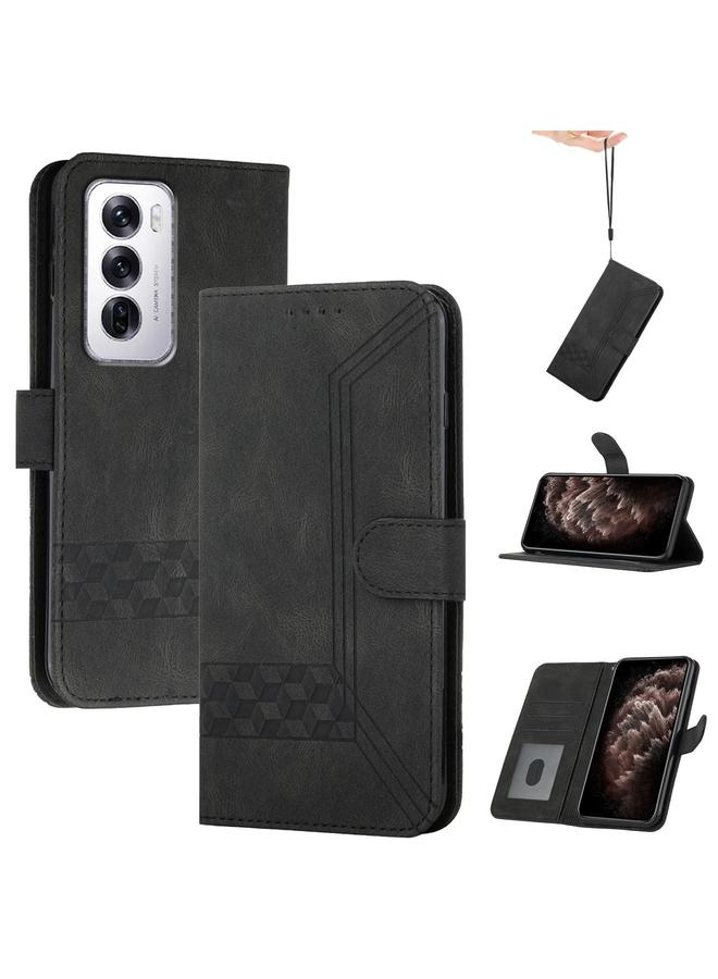 اس-توب جراب هاتف OPPO Reno12 Global Cubic Skin Feel Flip Leather Case - Image 1