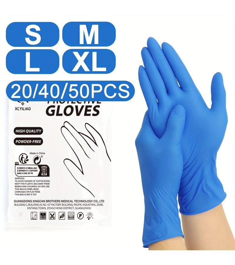 40 Blue Nitrile Gloves Disposable Latex Free Powder Free Food Safe Multipurpose - Image 1