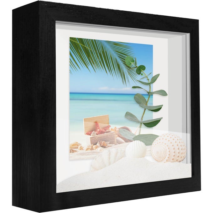 SUNMEG Small Shadow Box Frame 5x5 Wood with Plexiglass Display Case Box for Memorabilia Medal CraftsTickets and Photos Picture Frame for Wall and Tabletop Black 5x5