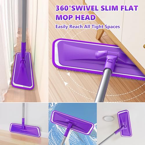 BPAWA Microfiber Mops for Floor Cleaning - BPAWA Flat Floor Mop with 4 Reusable Washable Pads fit for Swiffer Powermop Kitchen Wet Dry Dust Mop for Hardwood Laminate Wood Tile Ceramic Vinyl Wall Floors - Image 4