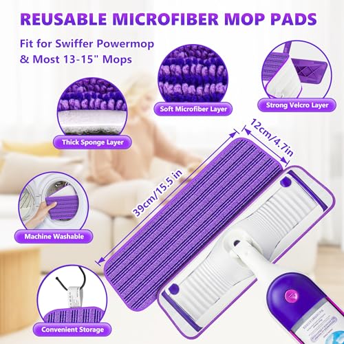 BPAWA Microfiber Mops for Floor Cleaning - BPAWA Flat Floor Mop with 4 Reusable Washable Pads fit for Swiffer Powermop Kitchen Wet Dry Dust Mop for Hardwood Laminate Wood Tile Ceramic Vinyl Wall Floors - Image 2