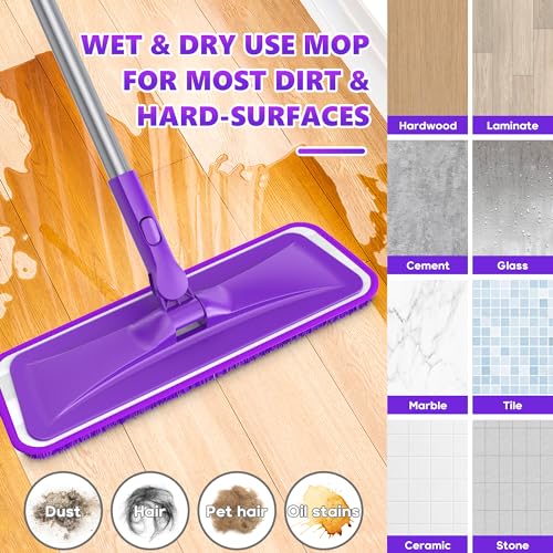 BPAWA Microfiber Mops for Floor Cleaning - BPAWA Flat Floor Mop with 4 Reusable Washable Pads fit for Swiffer Powermop Kitchen Wet Dry Dust Mop for Hardwood Laminate Wood Tile Ceramic Vinyl Wall Floors - Image 3