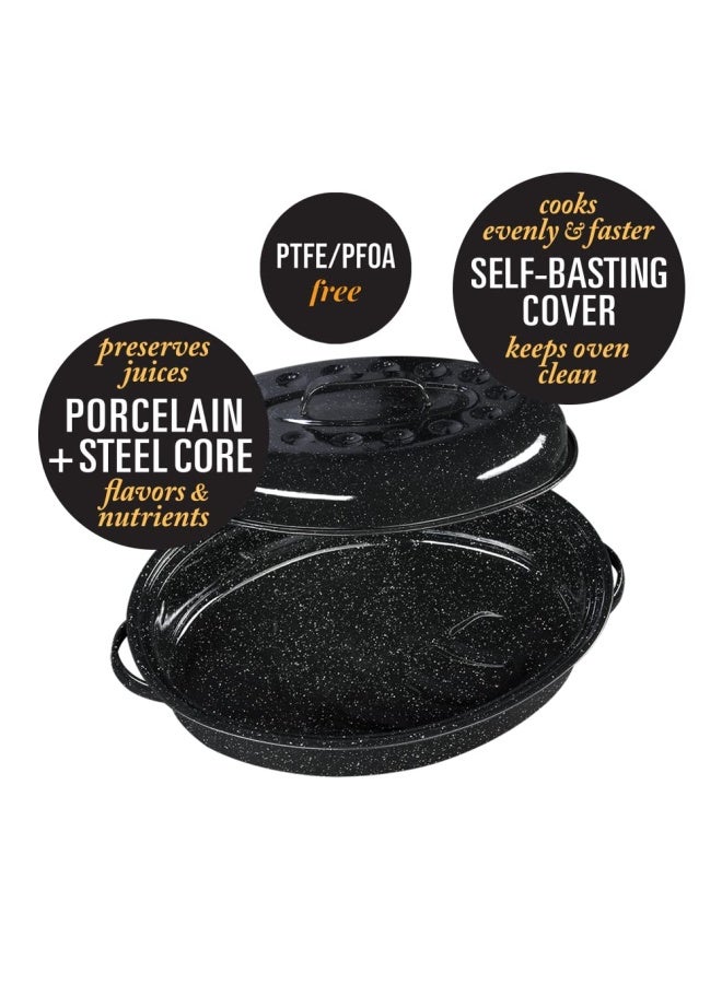 Granite Ware Granite Ware 15Inch Covered Oval Roaster 10 Lb Capacity  Enamel Steel Cookware Dishwasher Safe  PFOAFree Even Heat Distribution for Roasting Poultry Meat or Vegetables Speckled Black  - Image 3