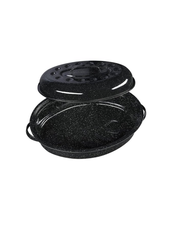 Granite Ware Granite Ware 15Inch Covered Oval Roaster 10 Lb Capacity  Enamel Steel Cookware Dishwasher Safe  PFOAFree Even Heat Distribution for Roasting Poultry Meat or Vegetables Speckled Black  - Image 2