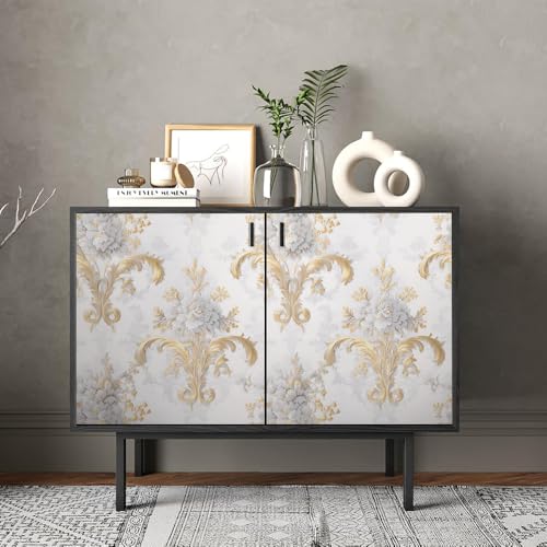 REDAMANCY White Golden Yellow Damask Vintage Peel and Stick Wallpaper Stick on Contact Paper Vintage Wall Paper Easy Peel Off for nightstand Drawer Cabinet Renter - Image 4