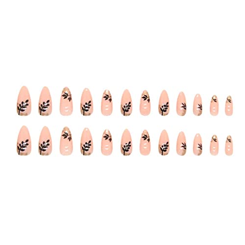 Foccna Medium Length Almond Press on Nude Acrylic Nails for WomenArtificial Jelly Glue Sticker on Nails Abstract Fake Nails for Nail Art Manicure Decoration 24pcs - Image 5