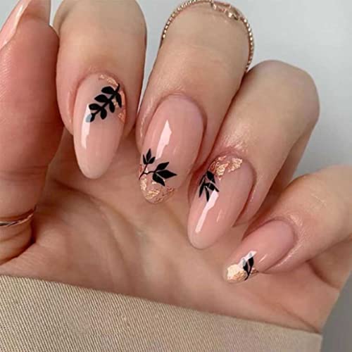 Foccna Medium Length Almond Press on Nude Acrylic Nails for WomenArtificial Jelly Glue Sticker on Nails Abstract Fake Nails for Nail Art Manicure Decoration 24pcs - Image 2