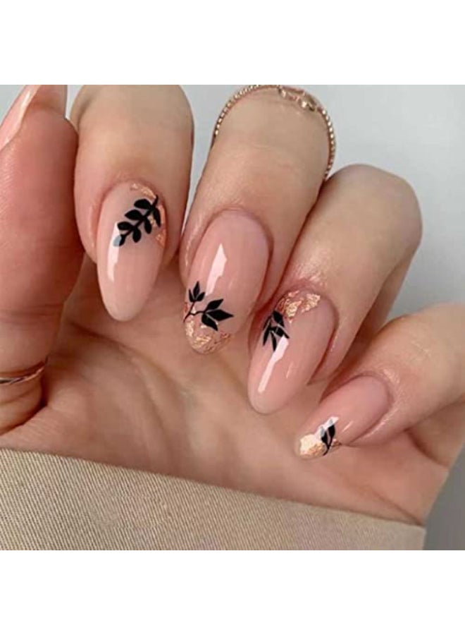 Foccna Medium Length Almond Press on Nude Acrylic Nails for WomenArtificial Jelly Glue Sticker on Nails Abstract Fake Nails for Nail Art Manicure Decoration 24pcs - Image 1