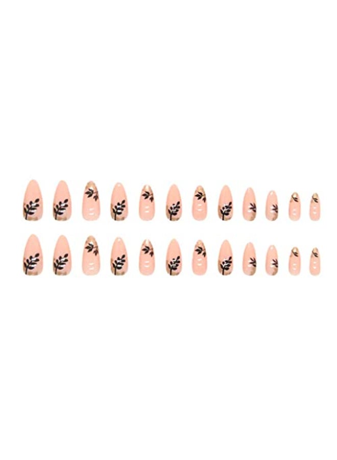Foccna Medium Length Almond Press on Nude Acrylic Nails for WomenArtificial Jelly Glue Sticker on Nails Abstract Fake Nails for Nail Art Manicure Decoration 24pcs - Image 4
