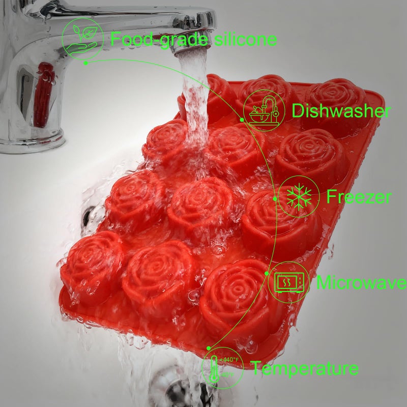 LLPMutu 2 Pack Rose Silicone Mold Rose Flowers Shaped Silicone Molds 24-Cavity Valentine's Day Roses Chocolate Mold Nonstick Molds for Baking Cupcake Pan Chocolate Pudding Candy Ice Cube Candles Soaps - Image 5