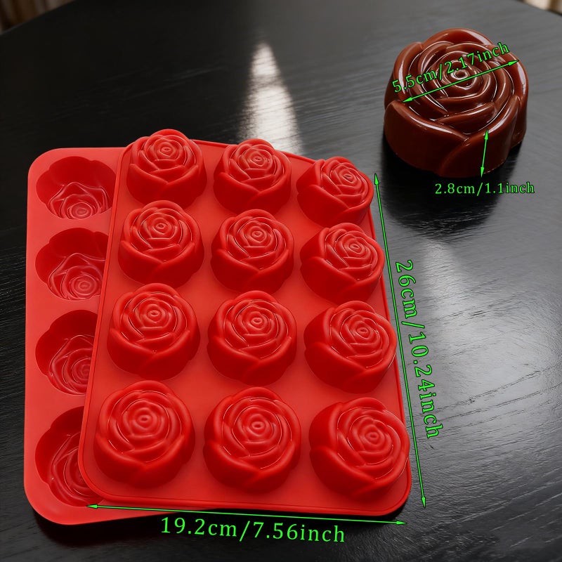 LLPMutu 2 Pack Rose Silicone Mold Rose Flowers Shaped Silicone Molds 24-Cavity Valentine's Day Roses Chocolate Mold Nonstick Molds for Baking Cupcake Pan Chocolate Pudding Candy Ice Cube Candles Soaps - Image 3