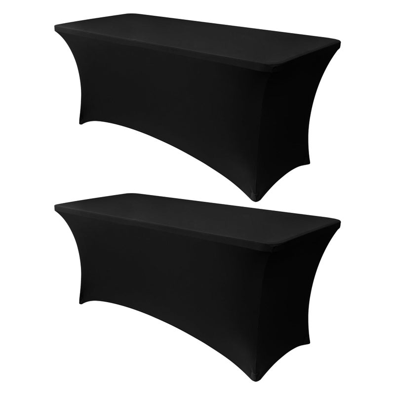 Obstal 4ft Stretch Spandex Table Cover for Standard Folding Tables 2 Pack Universal Rectangular Fitted Tablecloth Protector for Wedding Banquet and Party Black