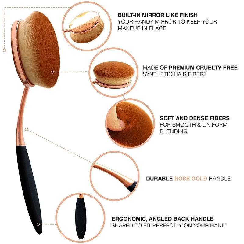Yoseng Makeup Brushes Set 10Pcs Professional Oval Toothbrush Foundation Cream Contour Powder Blush Conceler Eyeliner Blending Brush New Fashionable Super Soft Cosmetic Brushes Tool with Box(Rose Gold) - Image 5