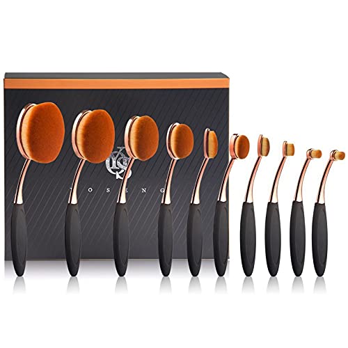 Yoseng Makeup Brushes Set 10Pcs Professional Oval Toothbrush Foundation Cream Contour Powder Blush Conceler Eyeliner Blending Brush New Fashionable Super Soft Cosmetic Brushes Tool with Box(Rose Gold) - Image 1