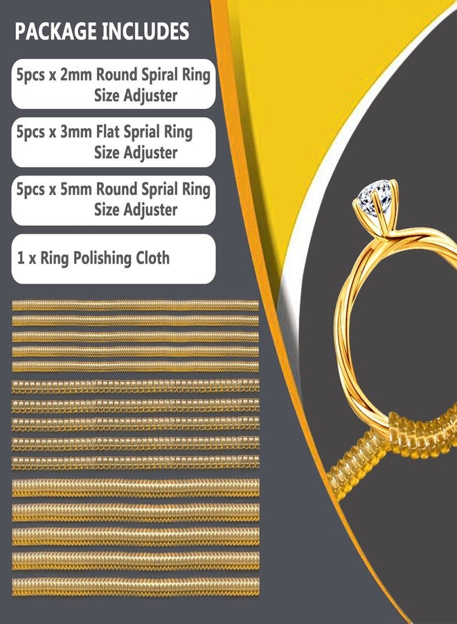 enhong Ring Sizers for Loose Rings,Ring Adjuster for Loose Rings Women Men Rings Guards,Gold Silicone Ring Tightener,Invisible Metal Ring Reducer Spacer 3 Sizes Round & Flat Spiral 15pcs - Image 2