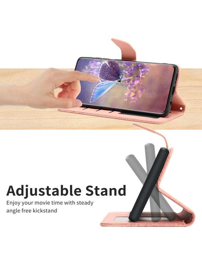 اس-توب جراب لهاتف OPPO Realme 5 Pro مصنوع من الجلد المنقوش بنقشة زهور الفاوانيا على شكل فراشة - Image 4