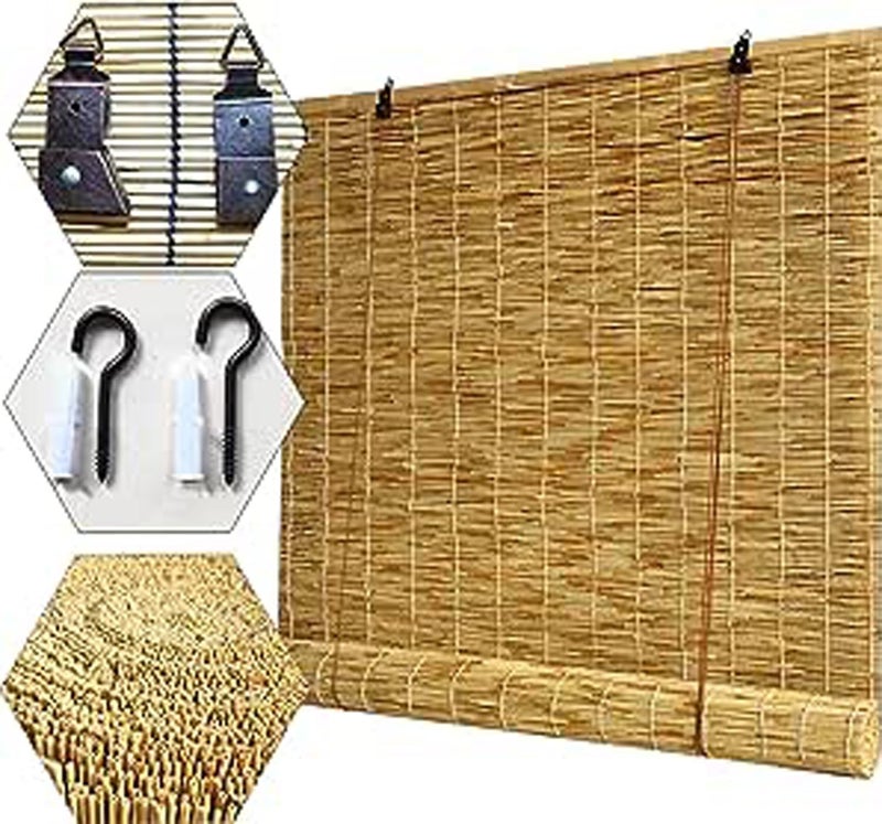 LINGWEI Natural 𝐁𝐚𝐦𝐛𝐨𝐨 Roll-Up 𝐁𝐥𝐢𝐧𝐝𝐬 – Light Filtering, Privacy Screen, Insect Door Curtain for Patios & Windows – Easy Installation for Indoor & Outdoor Use (Small (with Accessories)) - Image 1