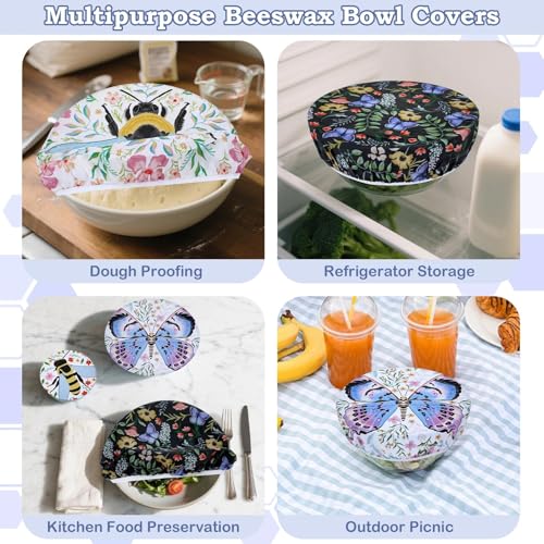 Revahope 5-Size Reusable Beeswax Bowl Covers for Bread Proofing, Cotton Cloth Flexible Beeswax Wraps for Food Storage(Honeybee) - Image 5