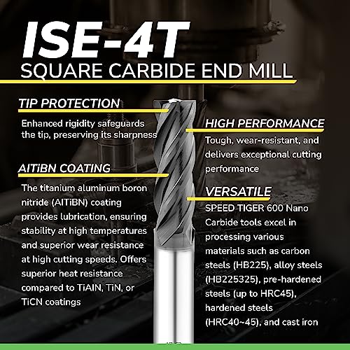 SPEED TIGER Micrograin Carbide Square End Mill - 4 Flute - ISE7/64 4T (5 Pieces, 7/64") - for Milling Alloy Steels, Hardened Steel, Metal & More – Mill Bits Sets for DIYers & Professionals - Image 3