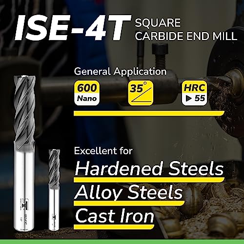 SPEED TIGER Micrograin Carbide Square End Mill - 4 Flute - ISE7/64 4T (5 Pieces, 7/64") - for Milling Alloy Steels, Hardened Steel, Metal & More – Mill Bits Sets for DIYers & Professionals - Image 2