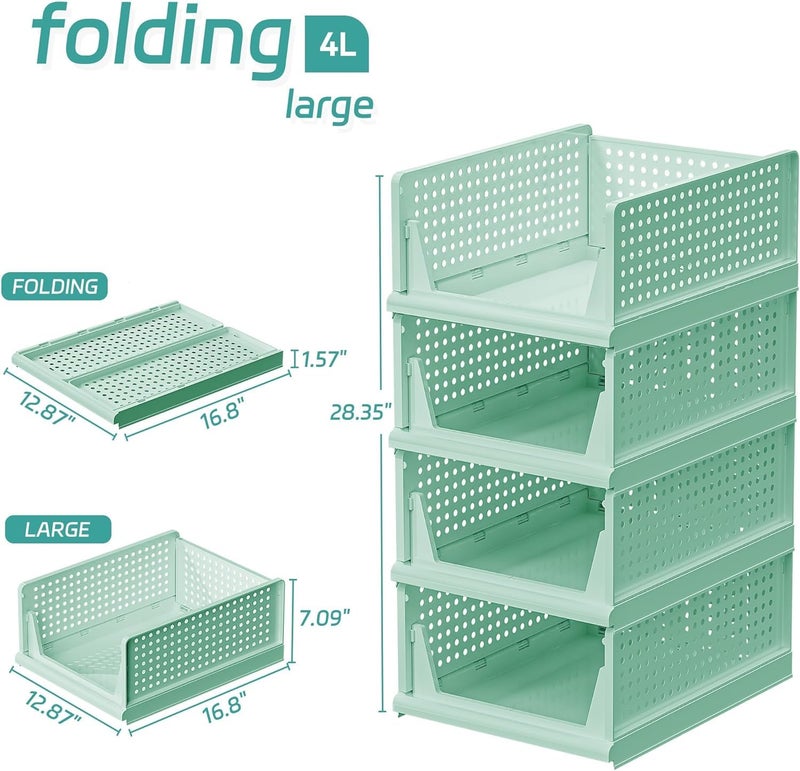 JEYANG Clothes Organizer for Wardrobe - Foldable and Stackable Closet Cupboard Almirah Space Organiser for Shirt, T Shirt, Jeans (Pack of 12, Green) - Image 3