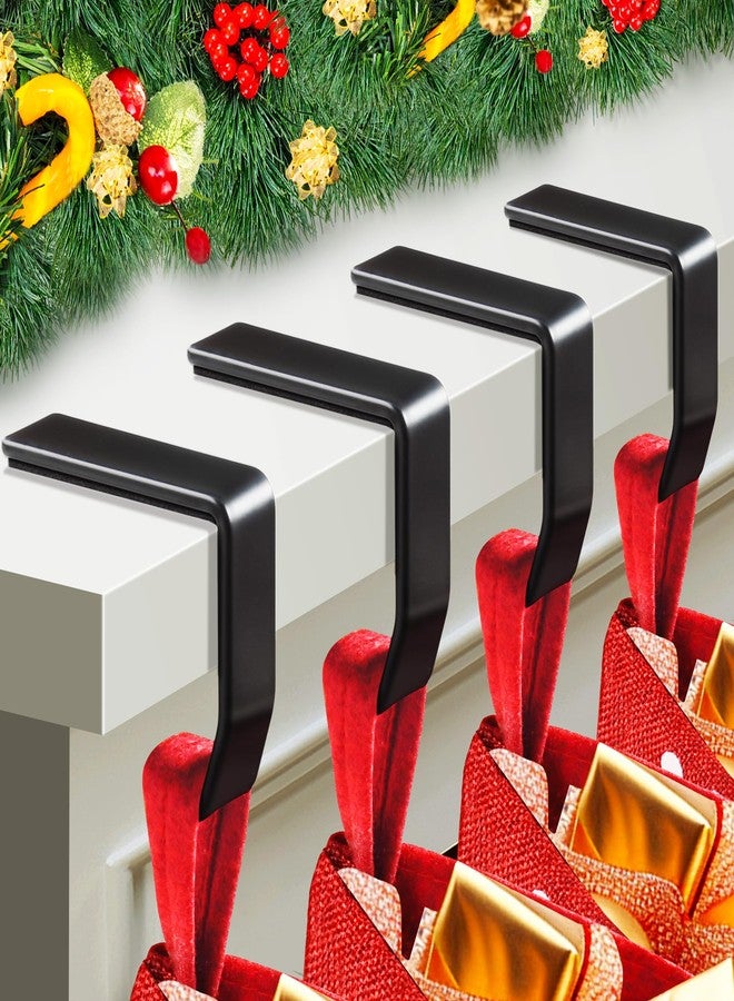 Loncaster Christmas Stocking Holders for Mantle Set of 4, Upgrade Non-Slip Stocking Hangers for Mantel Christmas Decorations, Metal Stocking Hooks for Fireplace Tabletop Shelf Xmas Decor, Black - Image 1
