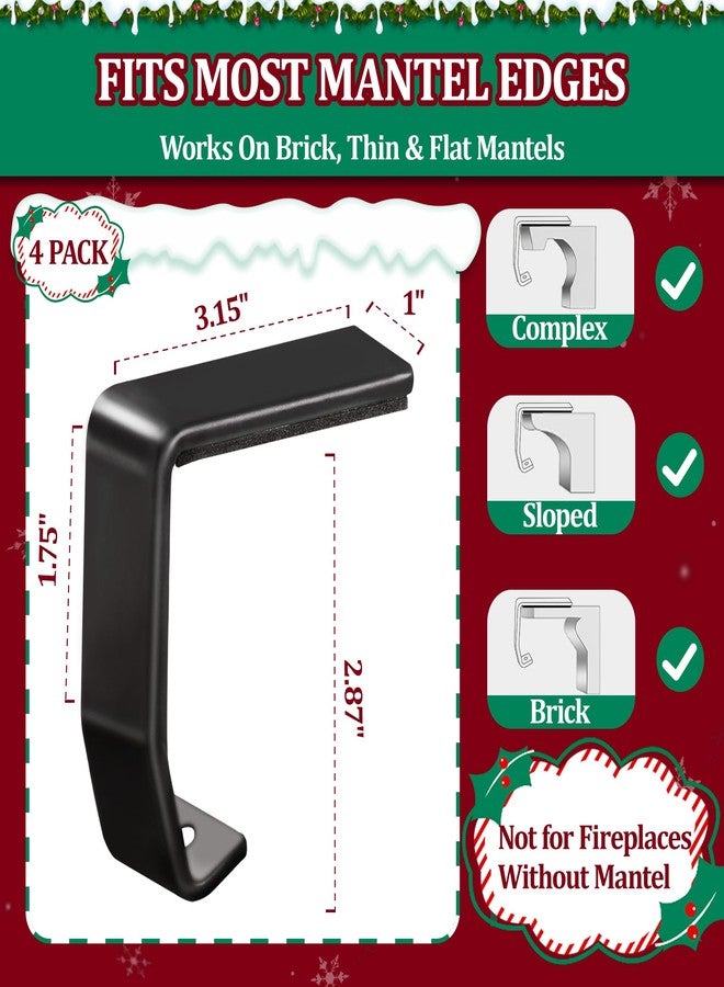Loncaster Christmas Stocking Holders for Mantle Set of 4, Upgrade Non-Slip Stocking Hangers for Mantel Christmas Decorations, Metal Stocking Hooks for Fireplace Tabletop Shelf Xmas Decor, Black - Image 2