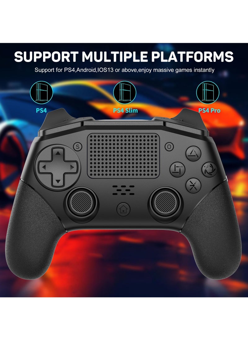 General - Professional Wireless Gamepad LinYuvo PS4 Bluetooth Game Controller Compatible with PS4, PS4 Slim, PS4 Pro, Android, iOS13 above Six-Axis Gyroscope Programming Function Capacitive Touch Pad 3.5mm Audio Jack Adjustable Dual Motor Vibration Wake-Up Function Metal Joystick Black - Image 1