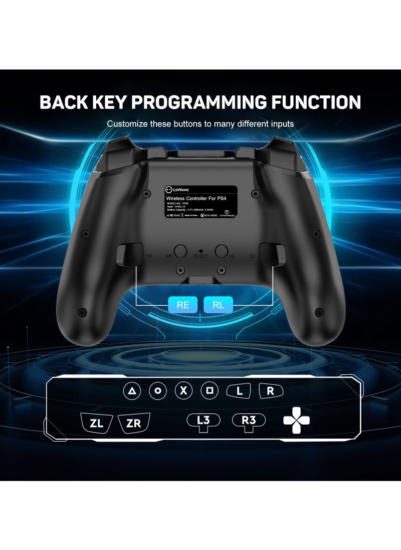 General - Professional Wireless Gamepad LinYuvo PS4 Bluetooth Game Controller Compatible with PS4, PS4 Slim, PS4 Pro, Android, iOS13 above Six-Axis Gyroscope Programming Function Capacitive Touch Pad 3.5mm Audio Jack Adjustable Dual Motor Vibration Wake-Up Function Metal Joystick Black - Image 1
