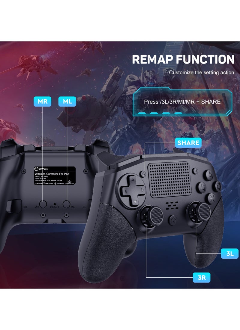 General - Professional Wireless Gamepad LinYuvo PS4 Bluetooth Game Controller Compatible with PS4, PS4 Slim, PS4 Pro, Android, iOS13 above Six-Axis Gyroscope Programming Function Capacitive Touch Pad 3.5mm Audio Jack Adjustable Dual Motor Vibration Wake-Up Function Metal Joystick Black - Image 1