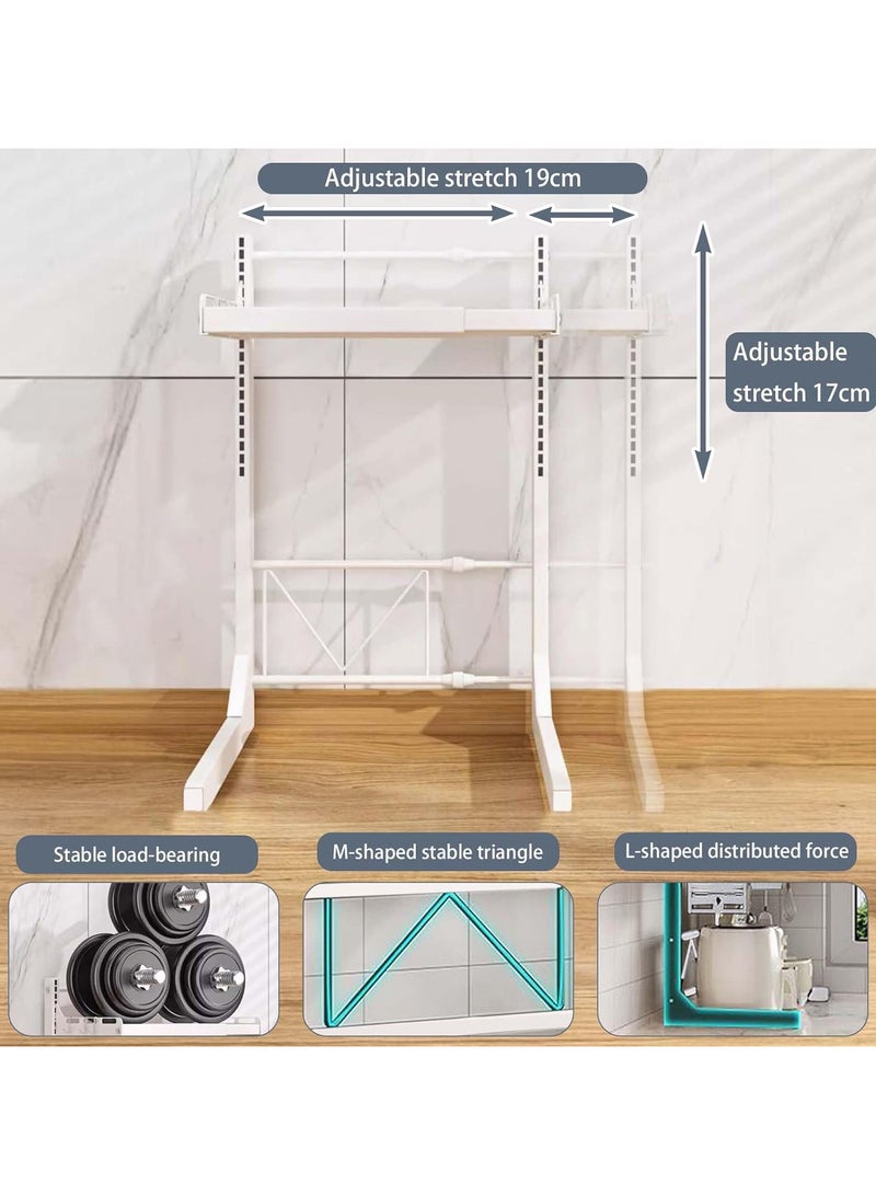 AUTOYSUR Expandable And Height Adjustable Metal Microwave Oven Rack, Microwave Stand, Pots Pans Organizer with 6 Hooks, Chopping Board Holder, Knife Holder, Chopstick Holder Adjustable Expandable for Kitchen Storage (White, 2 Tier)  - Image 2